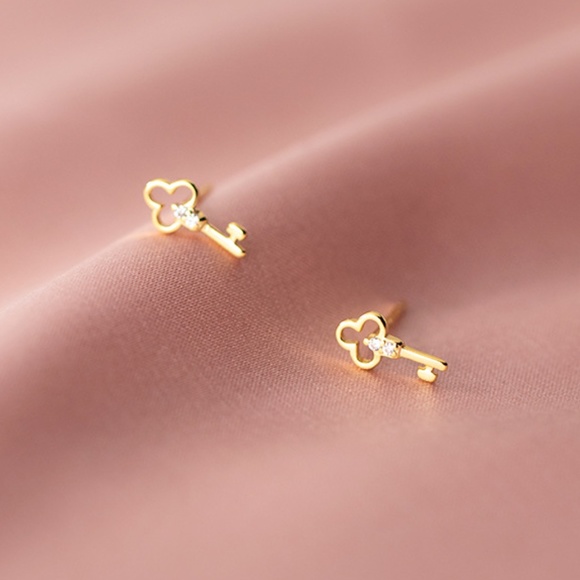 Sterling Silver Rhinestone Key Earrings - Picture 4 of 5